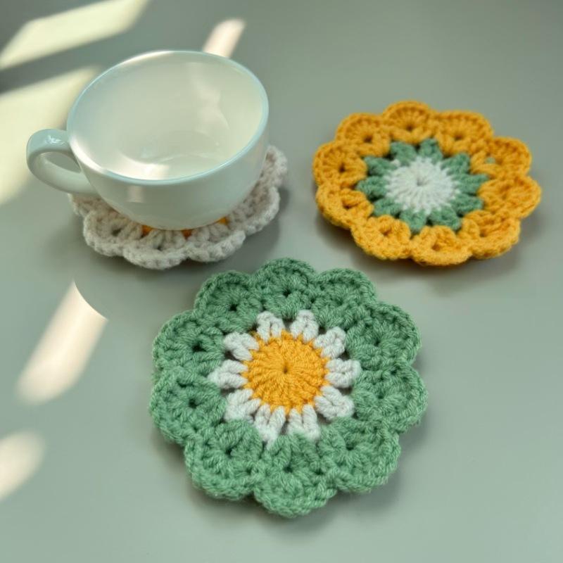 Cute Coasters,Funny Flower Coasters,Handmade Crochet Coasters,Fun Soft Decorative Placemats Housewarming for New Home Bar Desk