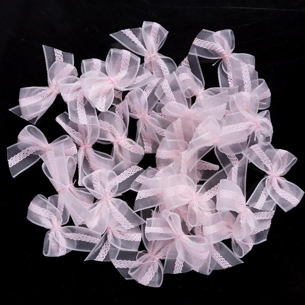 30-60pcs/lot 2.5x2.5cm Mesh Lace Ribbon Bows Mutilcolor Polyester Satin Ribbon Bow Flower DIY Decoration Headwear Accessories