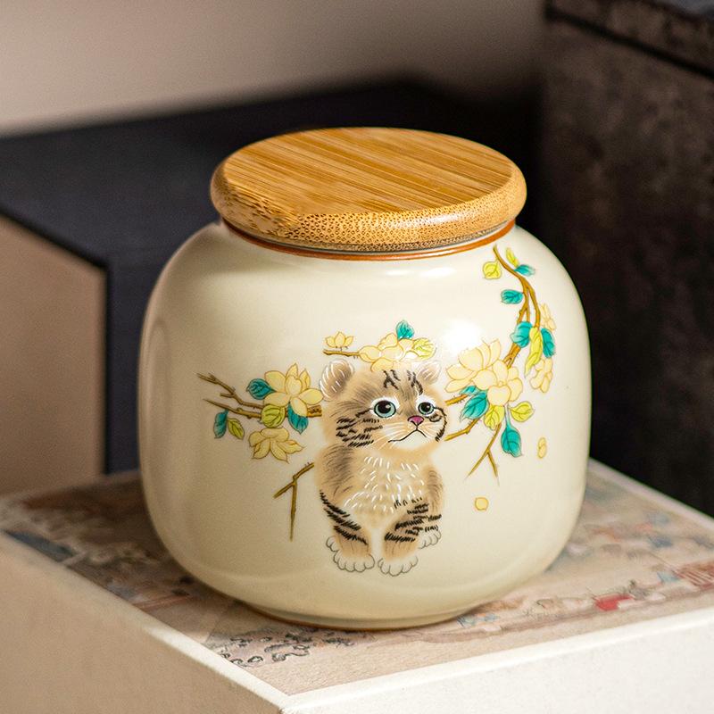 Vintage Ceramic Tea Jar Tea Storage Can Kitchen Sealing Jar Tea Box Sealed Storage Jar Candy Jars Household Teaware Accessories
