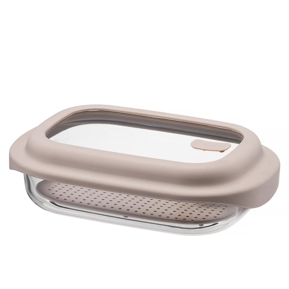 

Bestco Lock & Lock Unicooker Glass Storage Container, 1.6L, Beige, with Recipe, Microwave, Oven, and Dishwasher Safe, LNG483