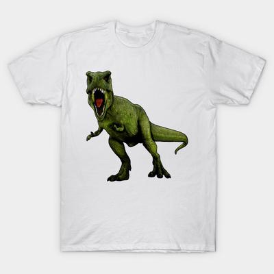 Men Black Print T-shirt Dinosaurus T-Rex No-Cut Heat Transfer Print Cotton Tshirt