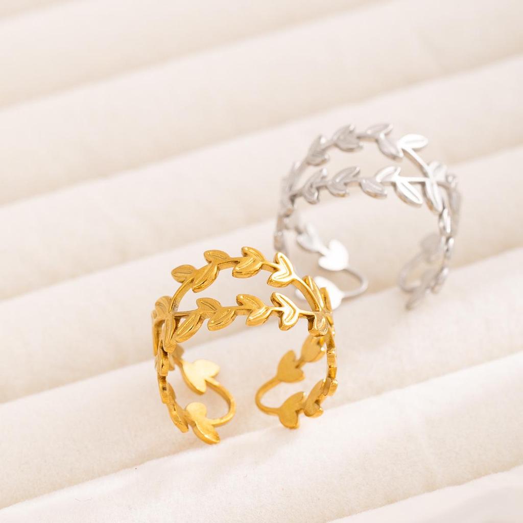 Women's Adjustable Non-fading Leaf Design Stainless Steel Finger Ring
