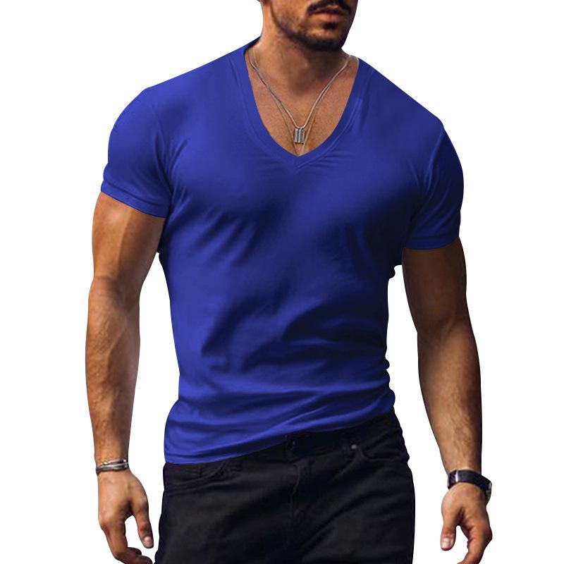 

Top Men s V-neck Solid Color Large Size Casual T-shirt Short Sleeve Men s Wear XXXL сапфіровий