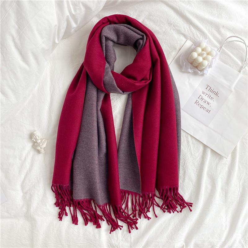 Scarf Women's Winter Simple Versatile Soft Double Sided Solid Color Shawl Tassel Imitation Cashmere Thickened Autumn and Winter Warm Scarf