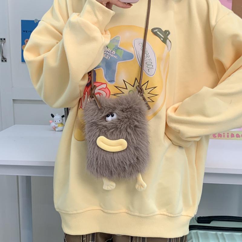 2025 autumn new plush cartoon mobile phone bag fashionable foreign personality cute fashion messenger mini bag tide
