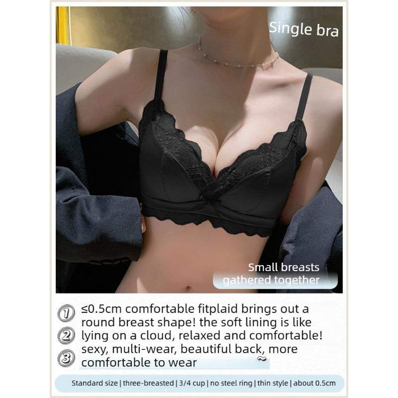 Female Summer Ultra Thin Pure Desire Lace Latex No Underwire To Receive Auxiliary Milk Adjustment Underwear