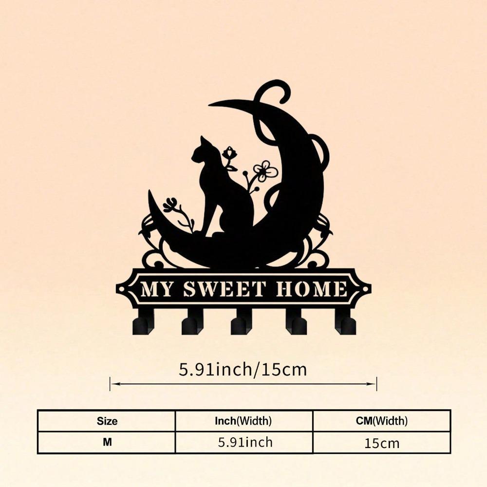 Metal Black Cat Moon Key Hook, Humorous Cat Moon Wall Hanger, 9.84 Inch Coat Hook for Office Kitchen Bathroom Decor TY-101087