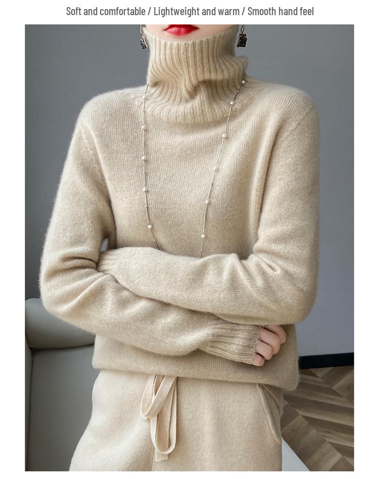 Women's Warm High-Neck Wool Sweater: Thick, Loose, Casual Base Layer for Autumn/Winter