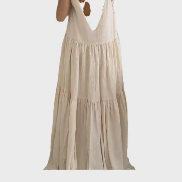 European Women's Loose Pleated Asymmetrical Beach Dress 2024