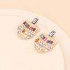 French court style colored rhinestone light luxury shield earrings, fashionable temperament niche design earrings