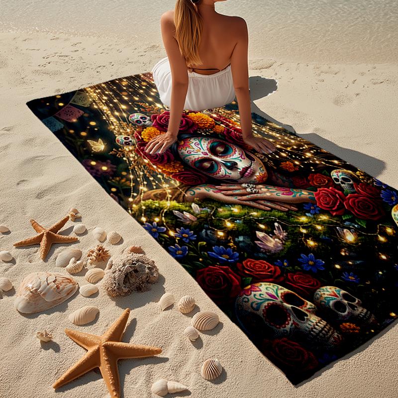 Day Of The Dead Celebration Beach Towel, Super Soft Microfiber, Gift for Her/Him, Birthday, for Pool, Beach, Travel, Home Decor Fan gifts