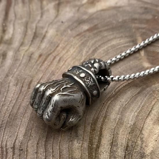 Cool Mens Vintage Black Power Boxing Fist Pendant Necklace Stainless Steel Men