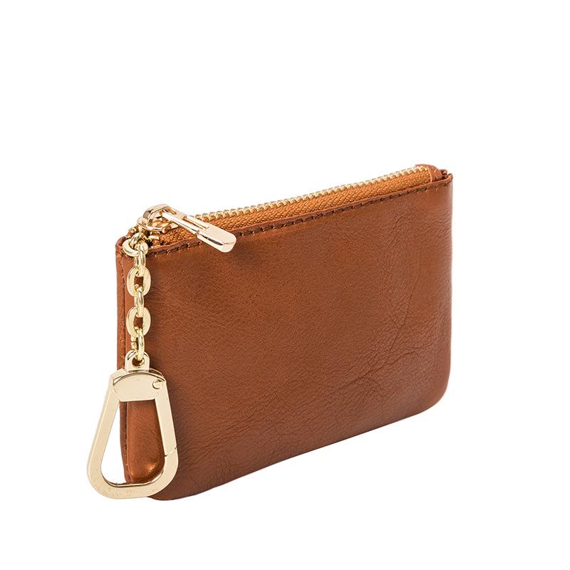 Top Grain Soft Cowhide Mini Zipper Wallet - Ultra-Thin Keychain Coin Purse
