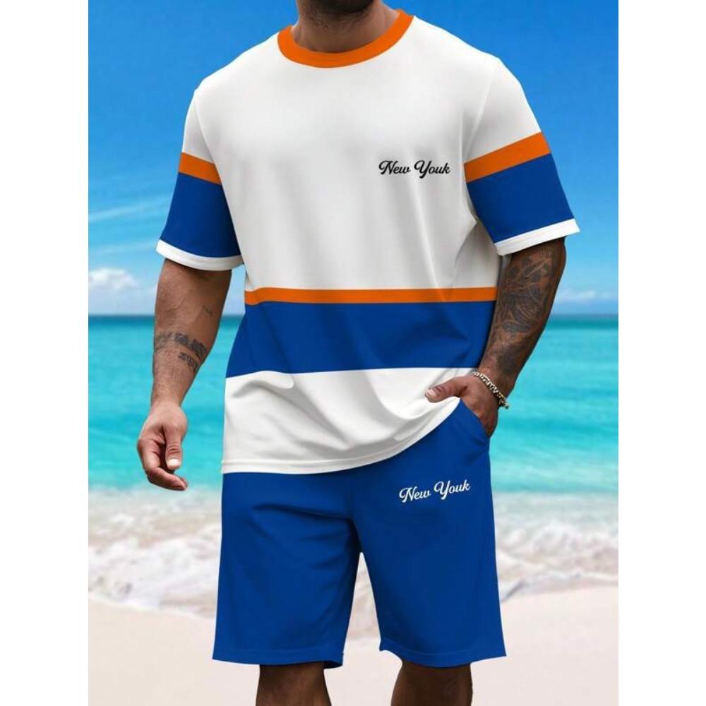 Men's Summer Comfortable Fashionable 2-piece Set Beach Vacation Leisure Sports Style Short Sleeved Set Loose Oversized Breathable Sports Wear