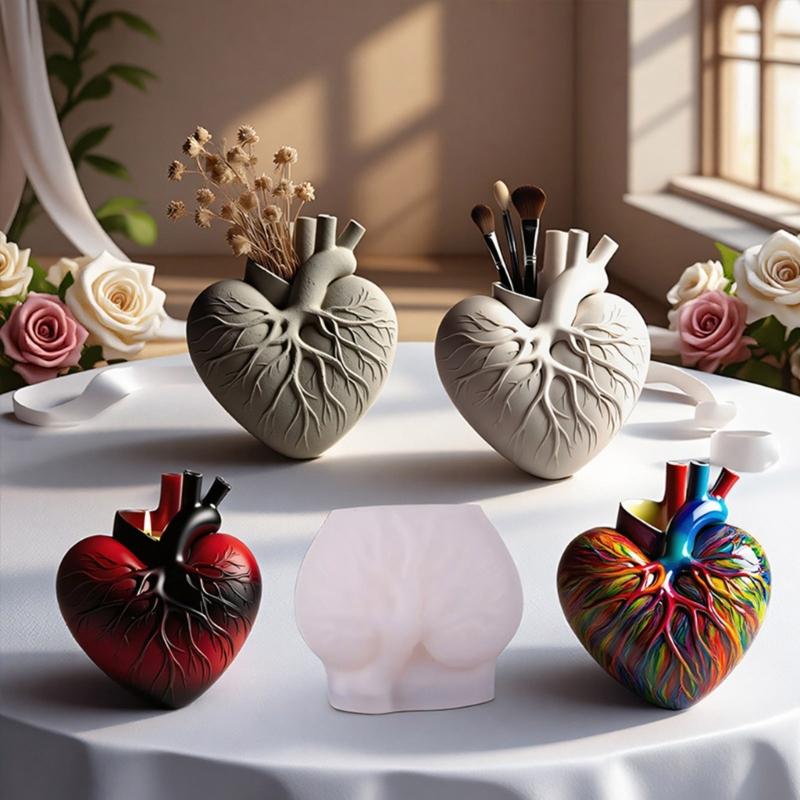 Heart Shape Silicone Craft Moulds Reusable Handmade Tool Silicone Texture for Making Resin Planter Holiday Decorations