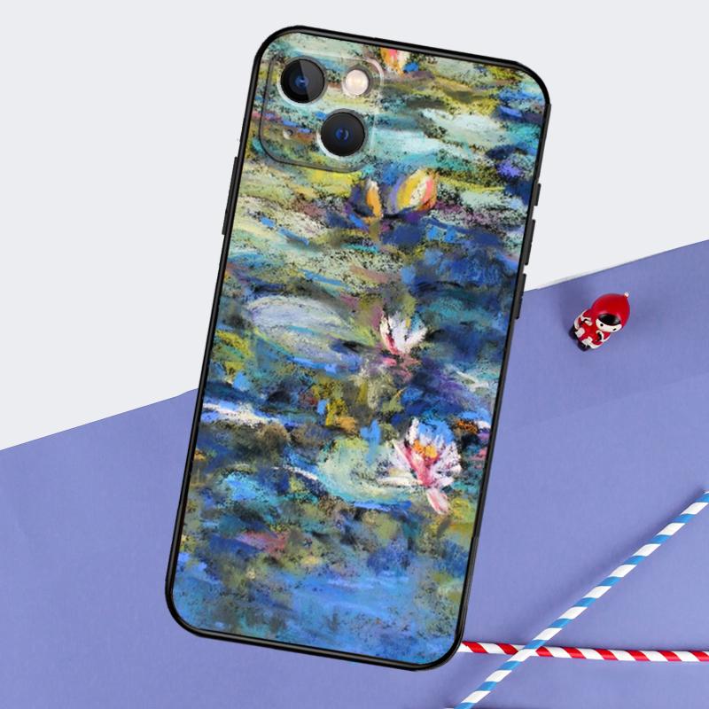 Claude Monet Garden Lotus Bridge Phone Case For iPhone 16 15 Pro Max 12 13 Mini 11 14 Pro Max XR 16 15 Plus 16e Cover Coque