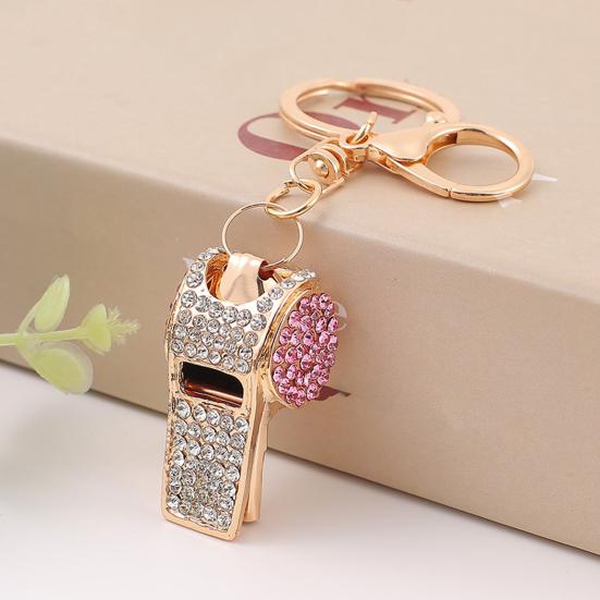 Keychain Alloy Electroplated Whistle Shape Key Chain with Dazzling Colorful Rhinestones Lobster Clasp Key Ring Backpack