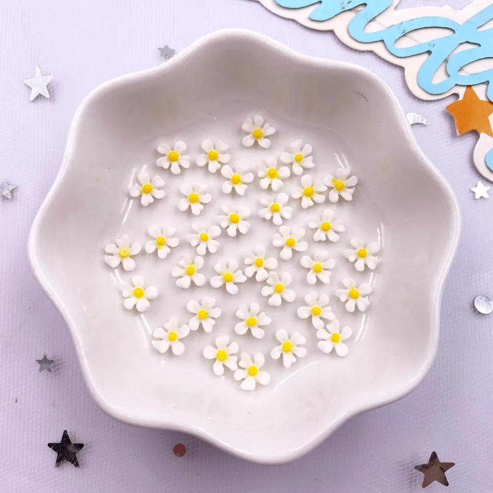 100Pcs 7mm Resin 3D Colorful Mini Osmanthus Flower Gems Flat back Stone Scrapbook Jewelry Wedding Applique Nail Art Decor Crafts