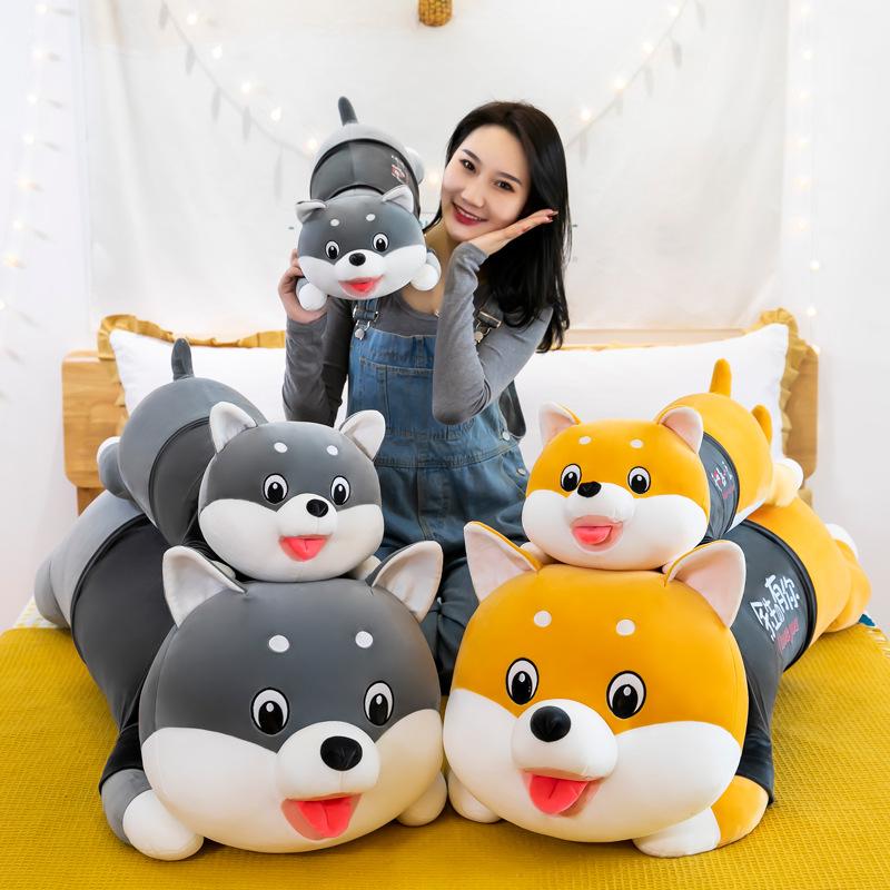 Removable and washable long throw pillow Erha doll children's birthday gift husky plush toy