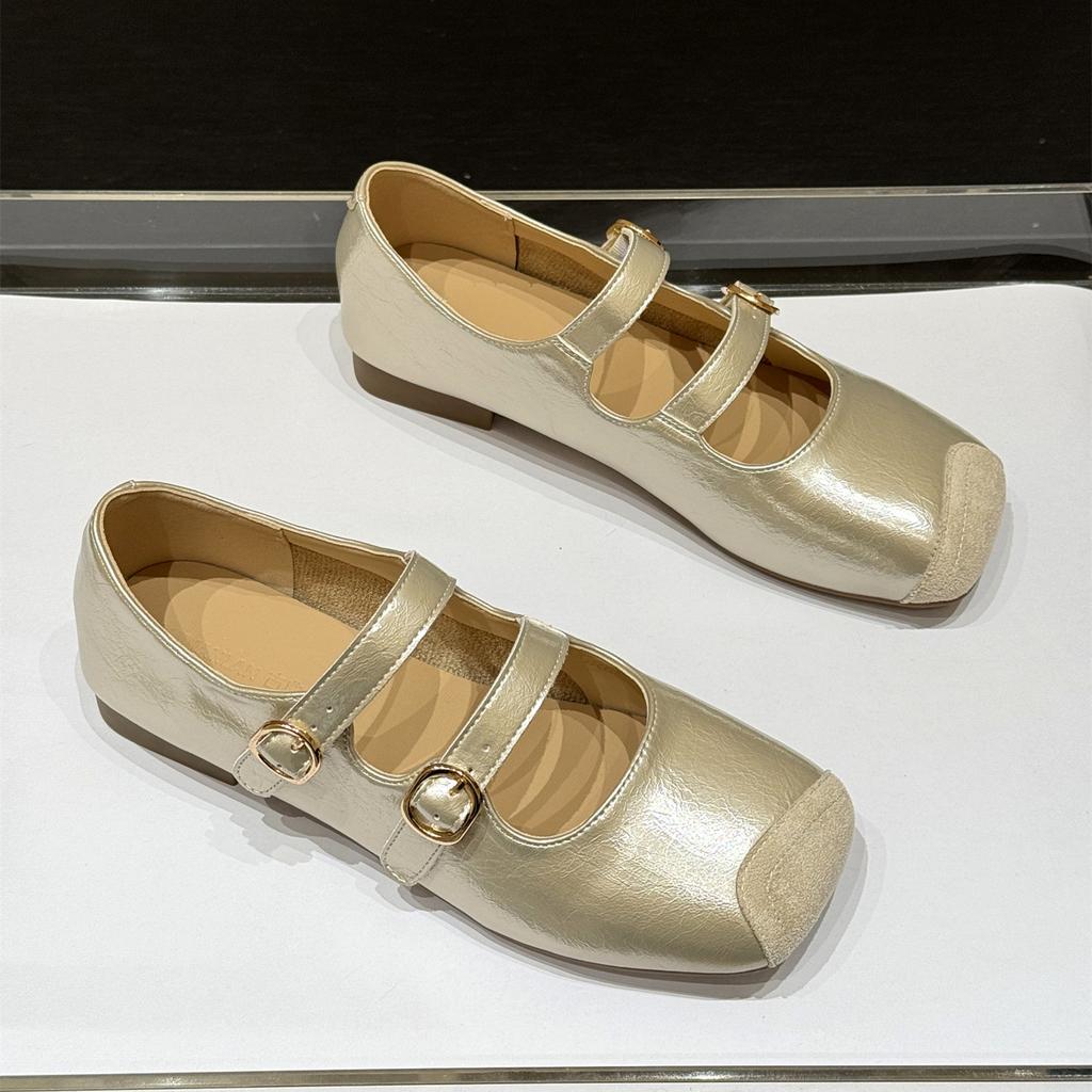 Korean Version of Flat-bottomed Versatile One-word with Ballet Single Shoes Women's 2025 New Autumn Retro Square Head Mary Jane Small Leather Shoes