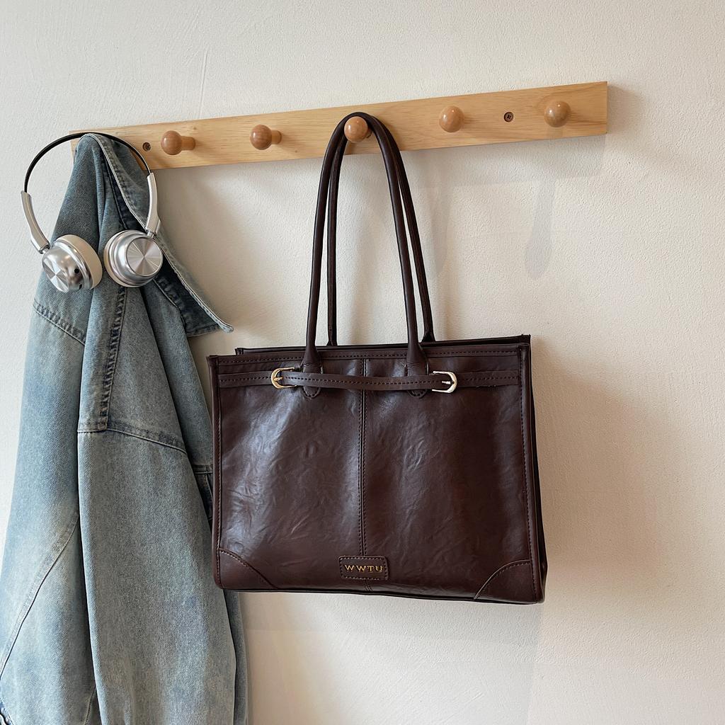 High-end Casual Travel Bags Vintage Large Capacity PU Women's Handbags Simple Letter Shopping Square Single Shoulder Bag