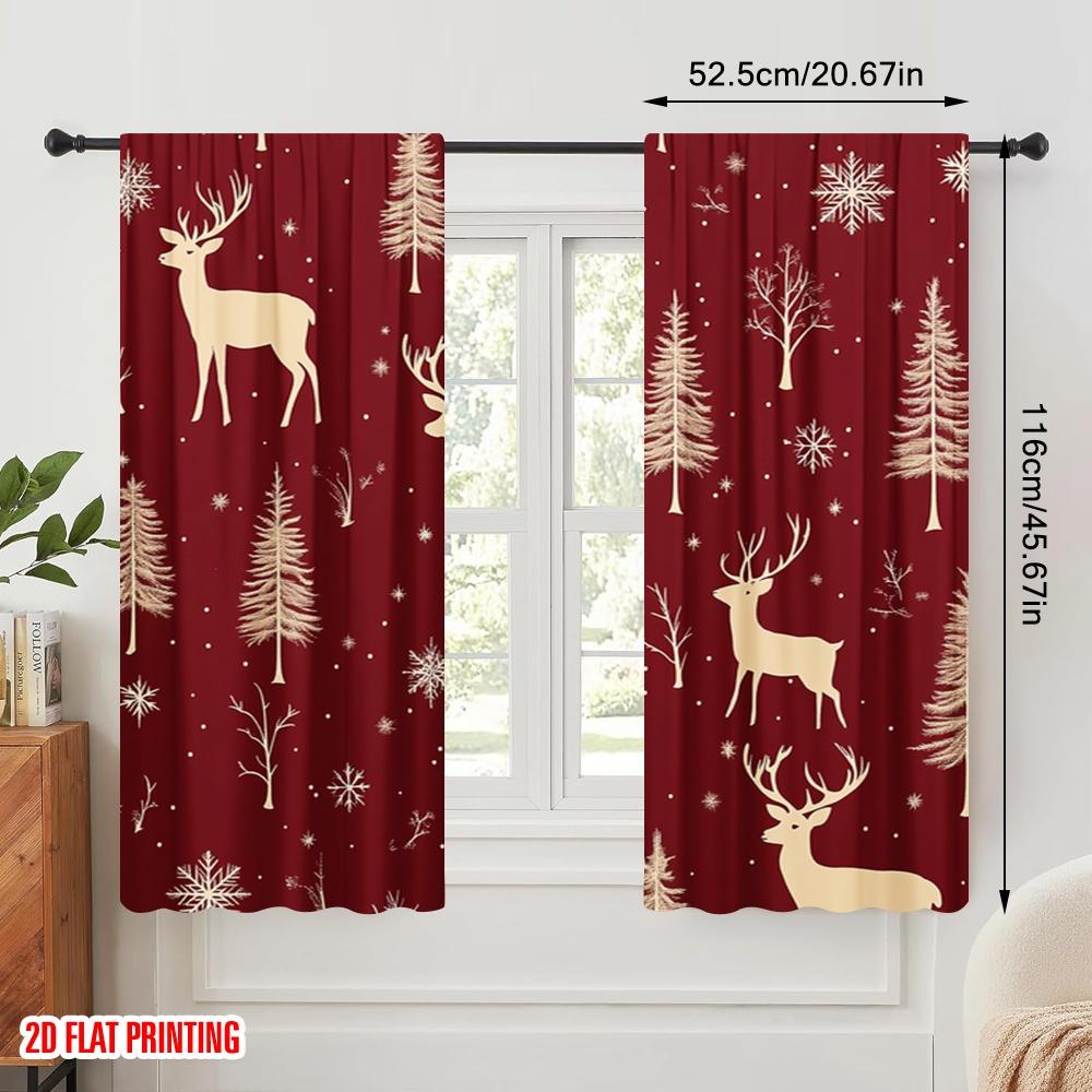 2pcs,2D Plane Printing Print Curtains Deer Snowflakes Christmas Trees 100% Polyester (without Rod) Festive Ldeal for Living Room