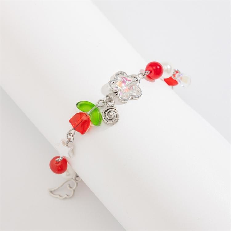 Handmade Tassels Bracelet with Delicate Flower Pendant Elegant Beaded Handchain Adjustable Length Wristband Accessory