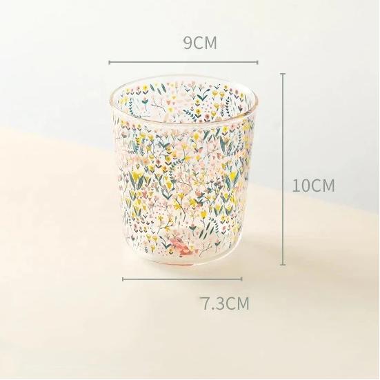 Heat Resistant Borosilicate Glass Flower Cup, Floral Glass Cup, Milk, Juice & Breakfast Drinking Glass