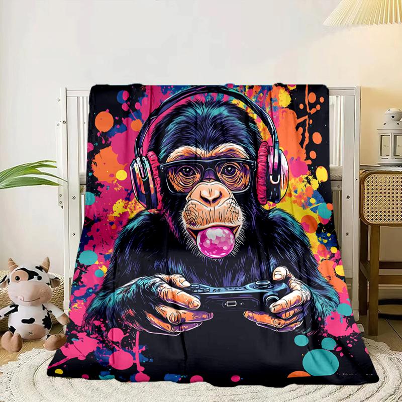 Monkey Gamer Adventure Blanket Flannel Blanket for bed, sofa, Camping, Hiking, Picnic Essentials, gift for family Fan gifts