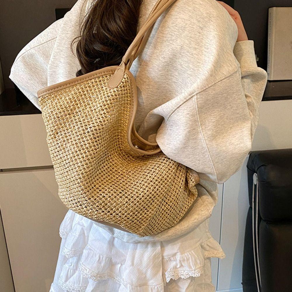 Hollow Out Bohemian Beach Bag Parent Shoulder Bag Hollow Shoulder Bag Straw Woven Bag  Streetwear