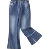 TonLion Girls' Denim Flared Pants, Trendy Spring Micro-Flare Pants, Split Denim Trousers, Blue, Size 110