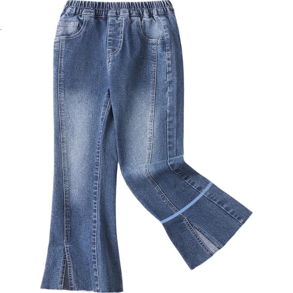 TonLion Girls' Denim Flared Pants, Trendy Spring Micro-Flare Pants, Split Denim Trousers, Blue, Size 110