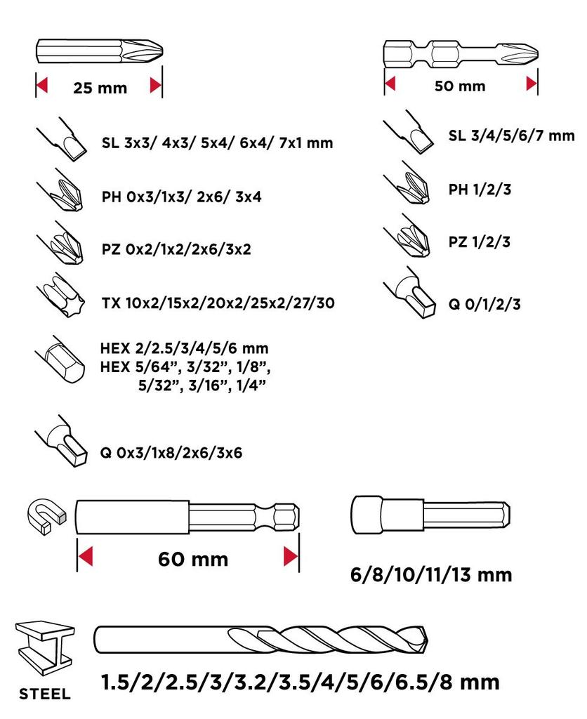Drill And Bits Set, 120 Pcs. Sockets - T 56H623