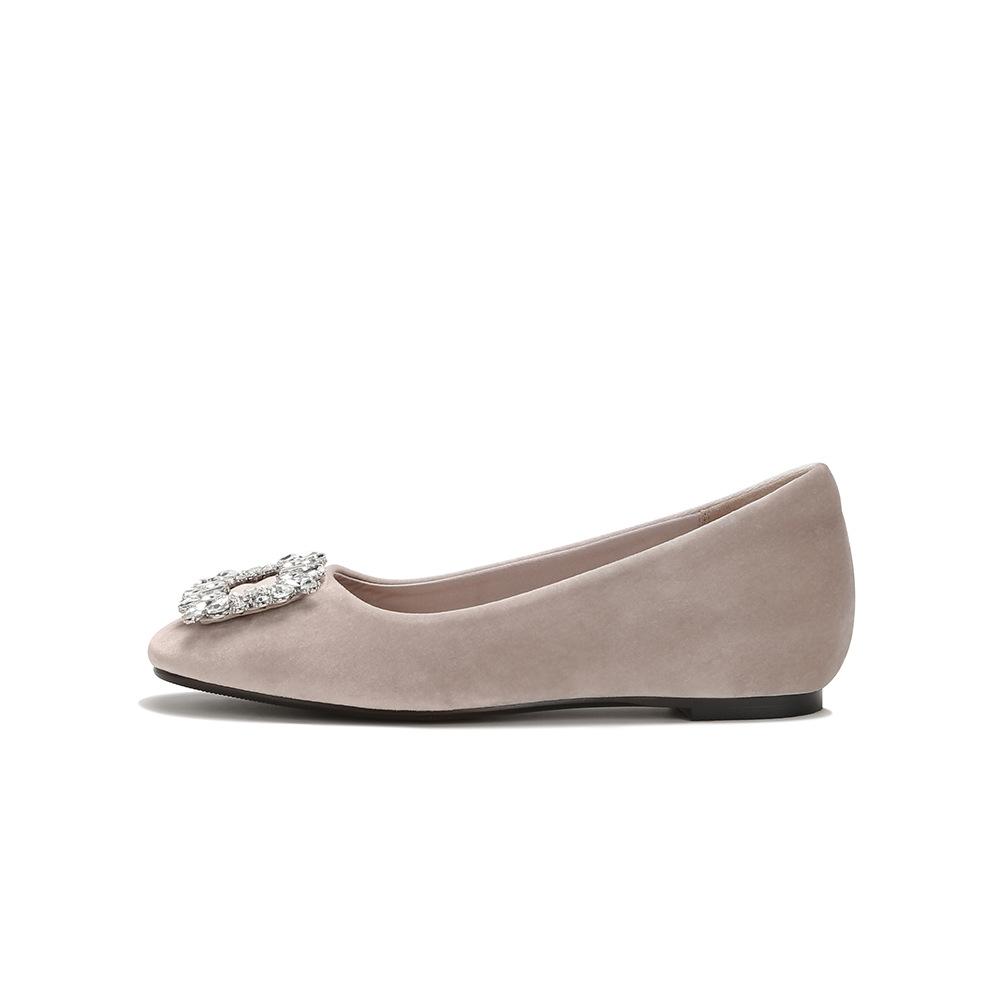 [Su Yinyin of the Same Style] Year-end Dinner~ Square Head Diamond Buckle Shallow Mouth Velvet Flat-soled Single Shoes Women's Commuter Shoes