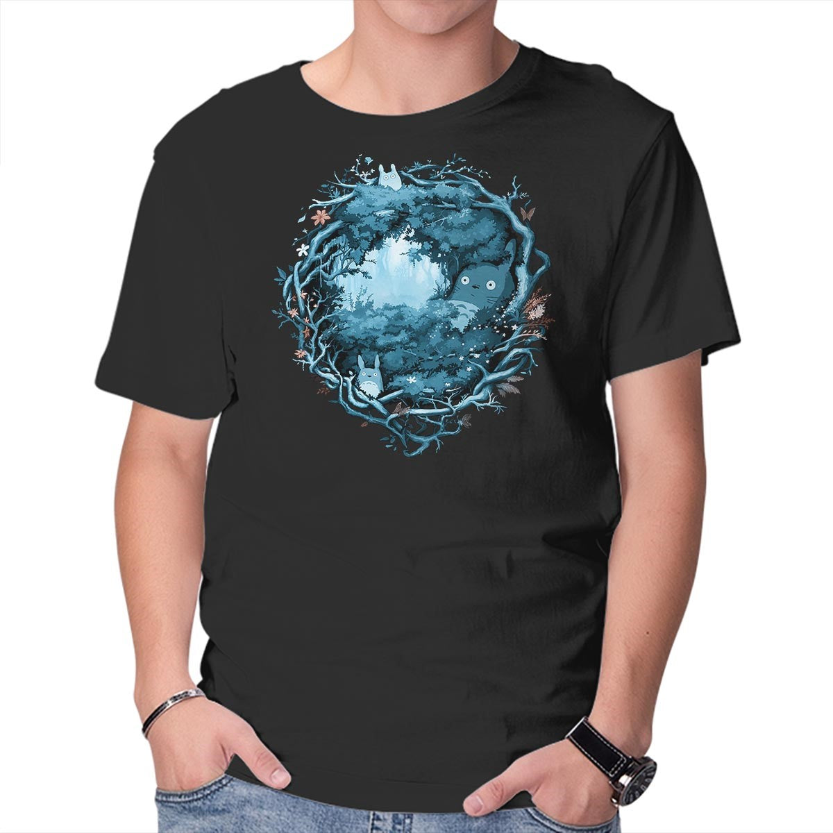 Unisex Crew Neck T-Shirt Forest Spirits Graphic Short Sleeve Casual Tee S