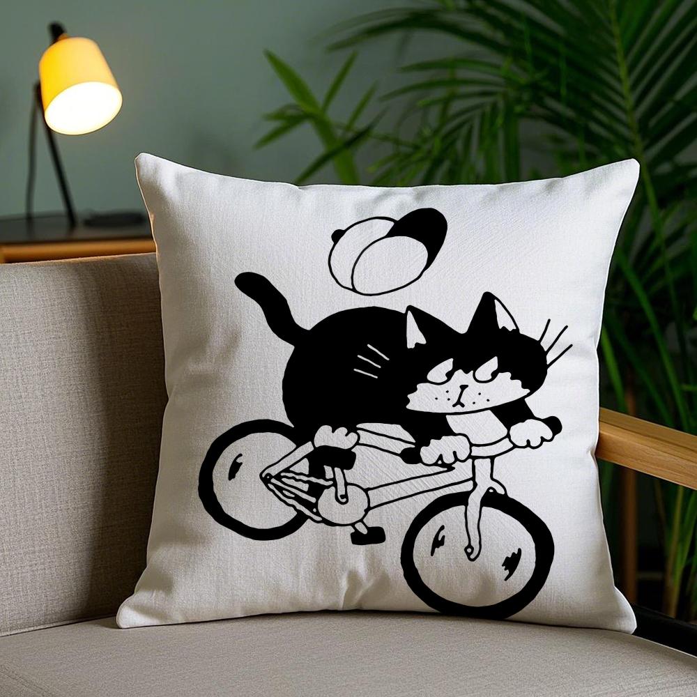 Cute Cat Cushion Cover Plush Fabric DoubleSided Printed Invisible Zipper Sofa Pillow Case Home Bedroom Decor