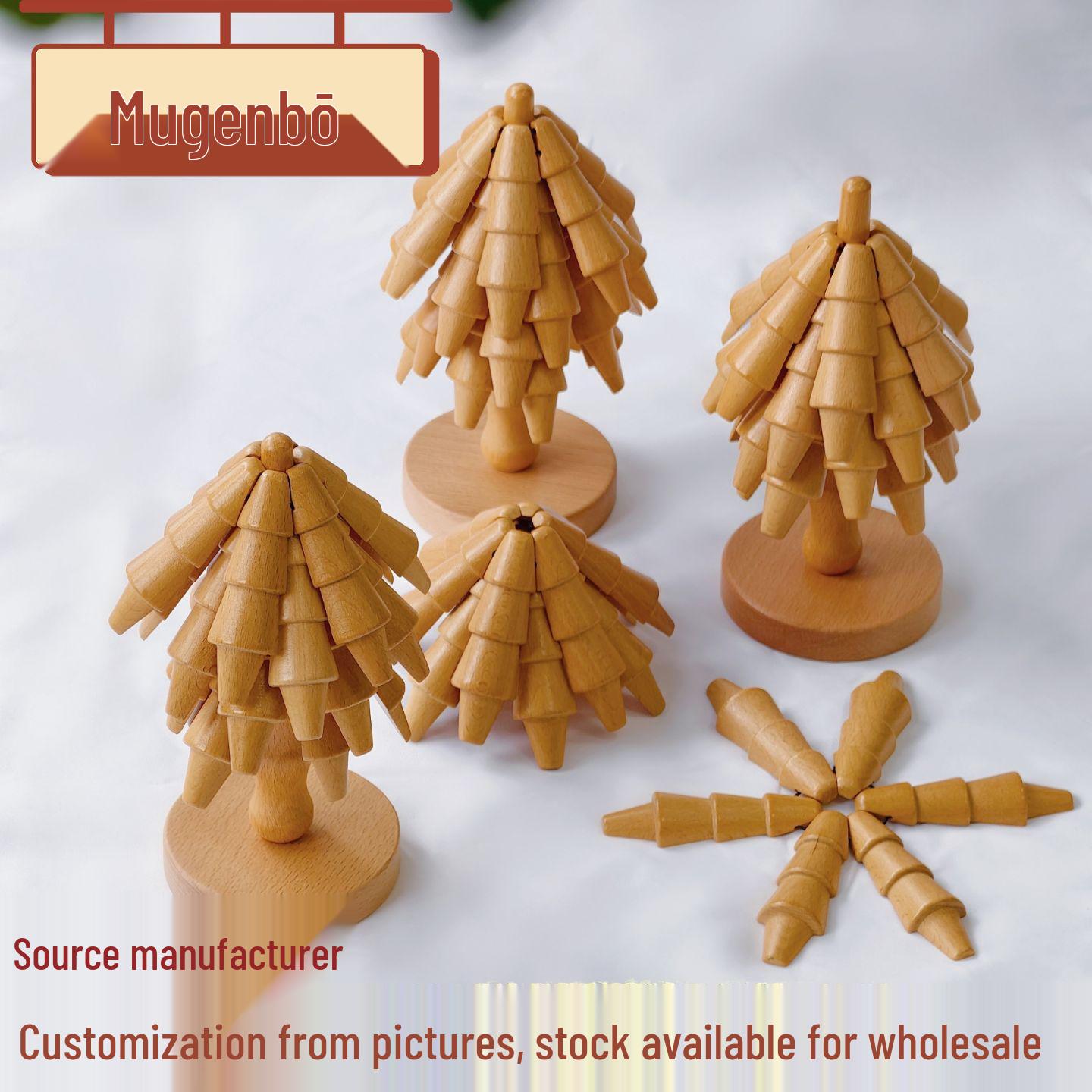 Foldable Solid Wood Christmas Tree Coaster & Heat Insulation Mat - Beech Wood Ornament for Dining Table Beech Wood Coaster