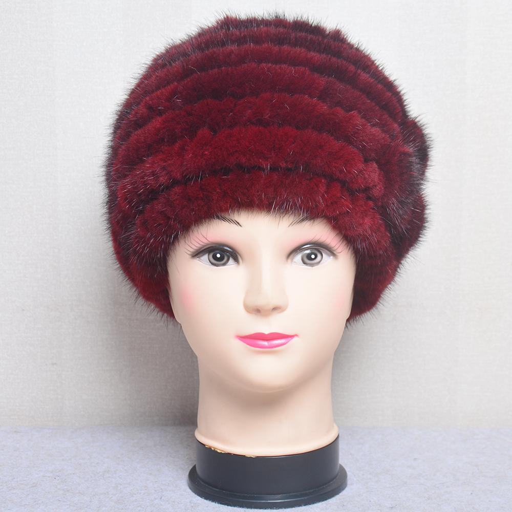 Russian Mink Fur Winter Fur Hat For Women Luxury Women's Real Mink Fur Knit Cap Headgear Winter Warm Brand Beanies Bomber Hat