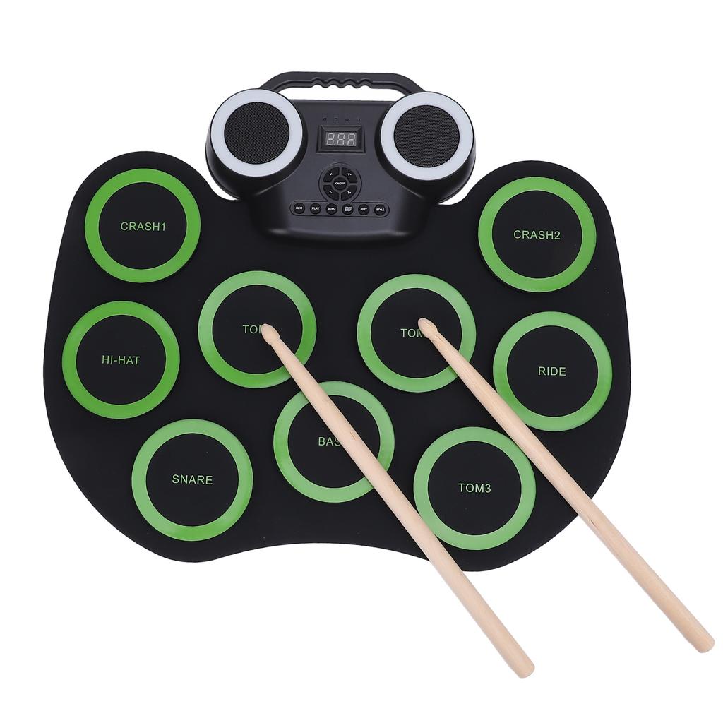 Kids Electric Drum Pad Set Roll Up 9 Drum Practice Pads Pedal and Sticks for Home