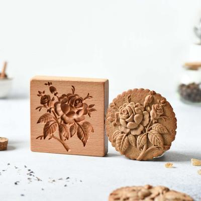 Timbres à Biscuits en Bois Faciles à Nettoyer Moule en Bois 3,54*3,54*0,98 Pouce Tampon Presseur à Biscuits Moules à Pâtisserie Restaurant
