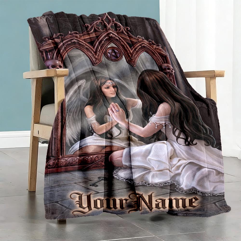 Gothic Illustrations Personalized Text Blanket Multi-purpose Customizable Blanket Durable Comfort Great for Office Picnics Living Room Bedding