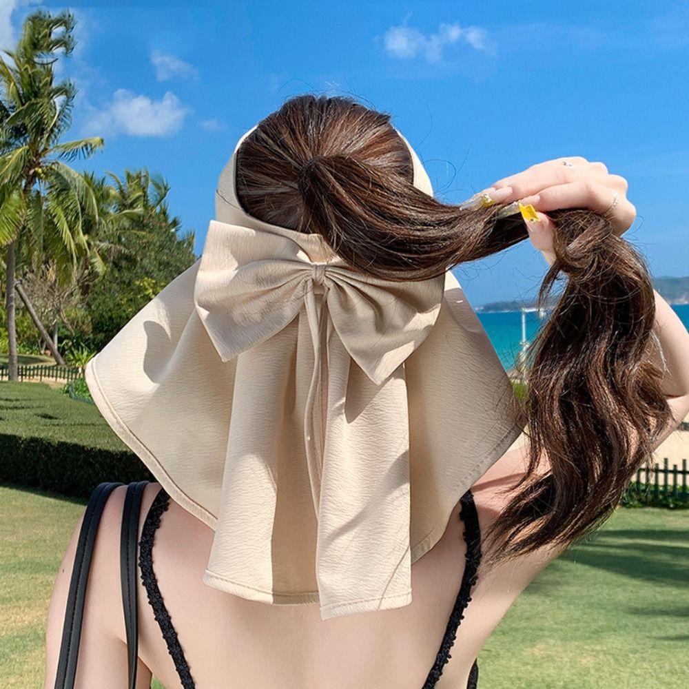 Neck Protection Sun Hat Anti-UV Beach Shawl Hat Summer Empty Top Ponytail Cap