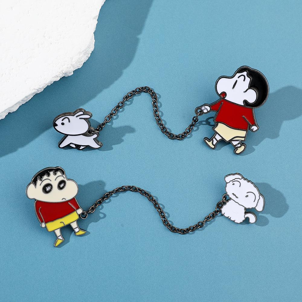 Anime crayon small new brooch small new lead small white chain pendant metal badge bag accessories decoration