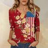 Womens V Neck Shirt 3 4 Sleeve Casual Loose Fit Floral Print Blouse Lightweight Comfortable Top for Everyday Wear