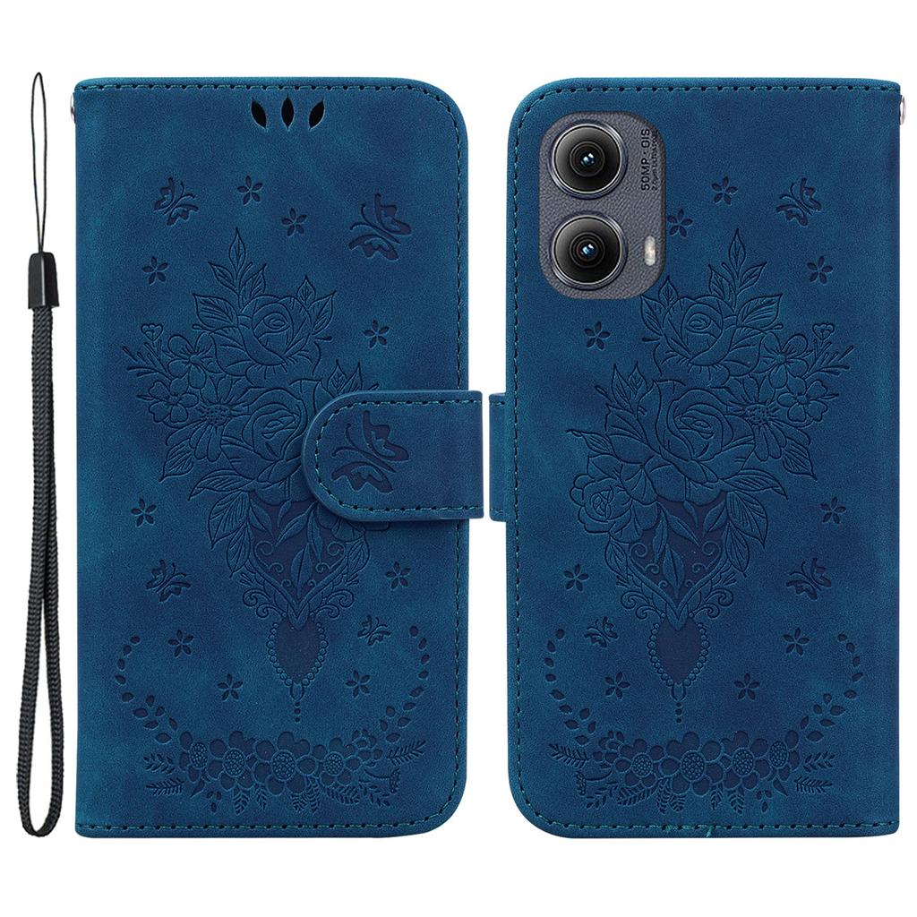 Für Motorola Edge (2024) 5G Brieftasche Hülle PU Leder Handyhülle Schmetterling Blumen Prägung