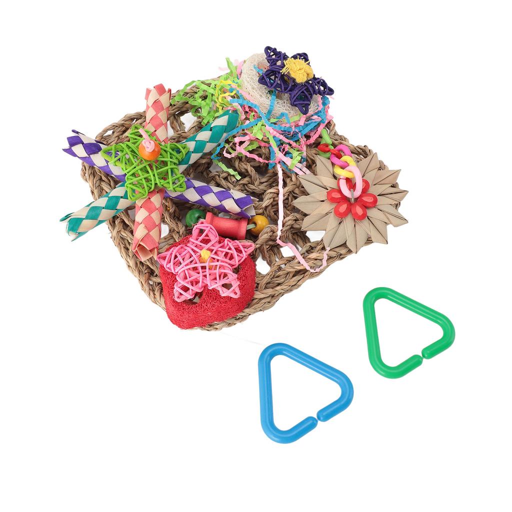 Bird Foraging Wall Toy Edible Woven Climbing Hammock Mat with Colorful Chewing Toys for Parrot