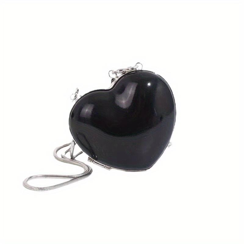 Women'S Heart-Shaped Chain Bag, Korean Style, Trendy Diamond Pattern, Shoulder Crossbody Bag with a Metallic Feel, Lightweight Small Square Bag