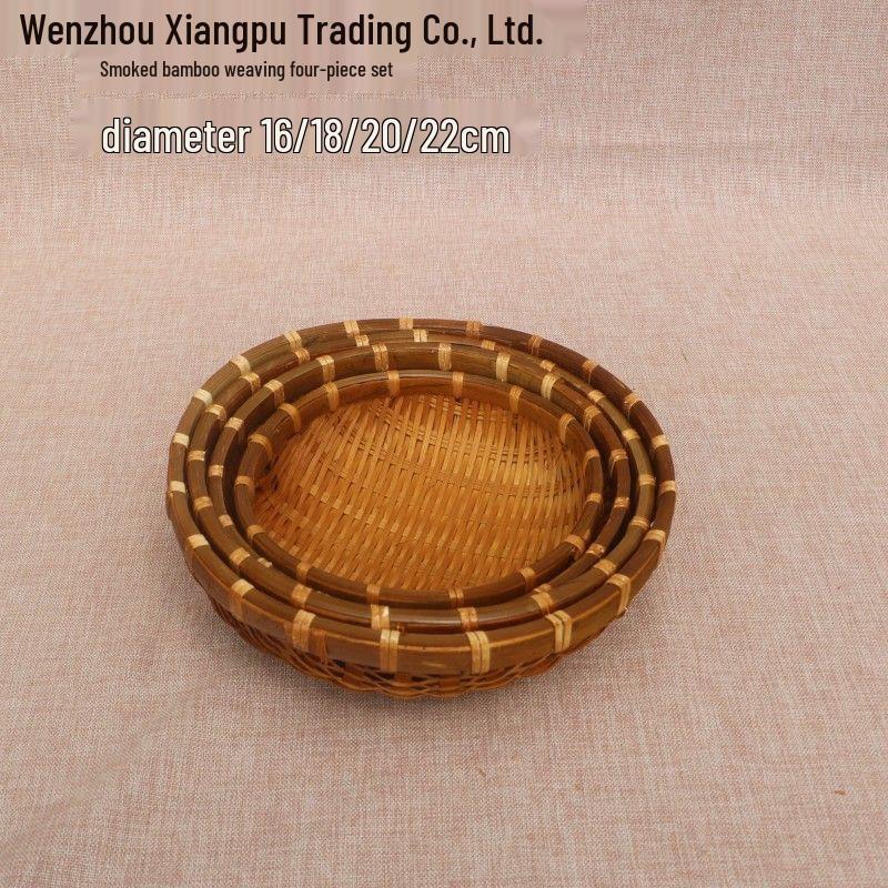 Bamboo Woven Winnowing Basket for Steamed Buns, Rice, Vegetables, and Fruits