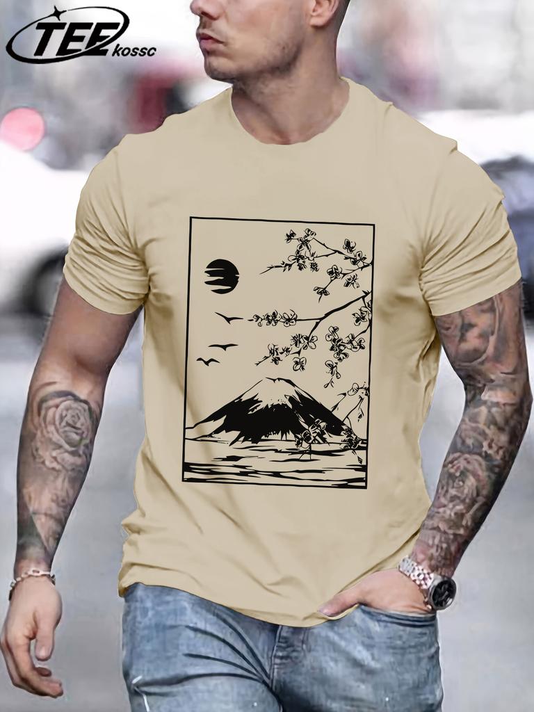 Cherry Blossoms In Mount Fuji Tee Shirts ONeck Loose Short Sleeve Trendy Cotton Sportswear Unisex Comfortable Summer TShirt