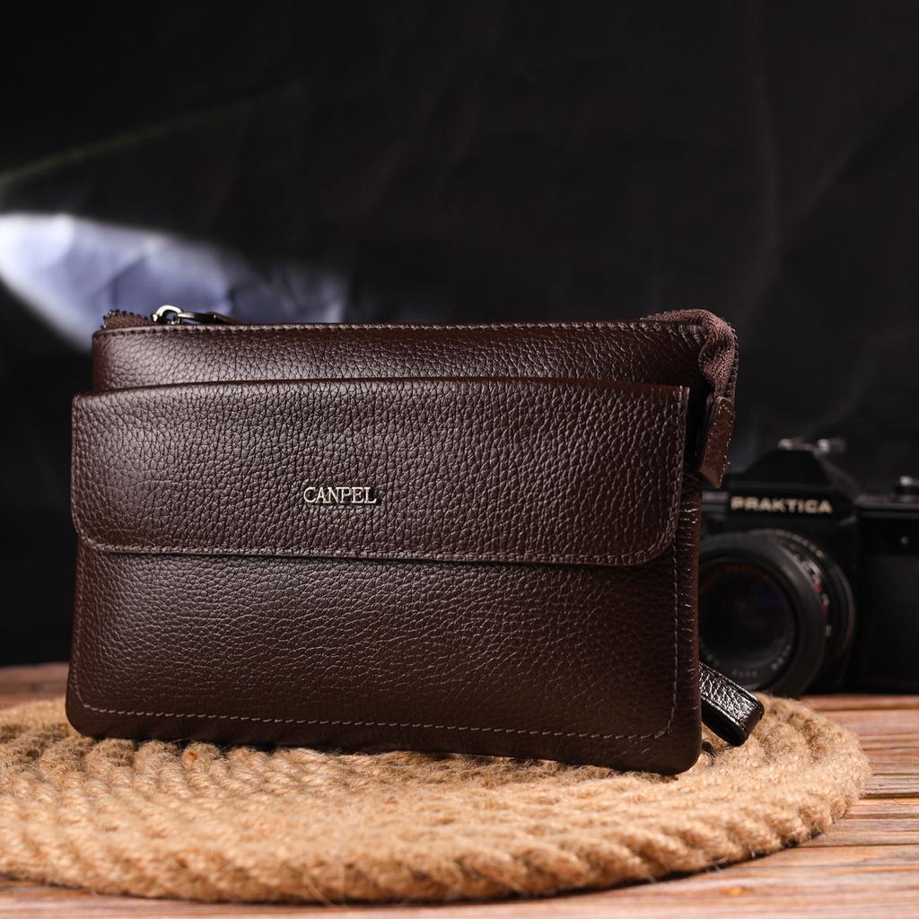 Stylish Clutch for Men Made of Genuine Leather CANPELLINI 21548 Brown